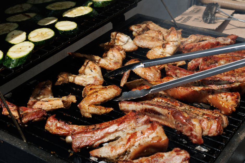 Grilled meat smoking barbecue showcasing professional technique
